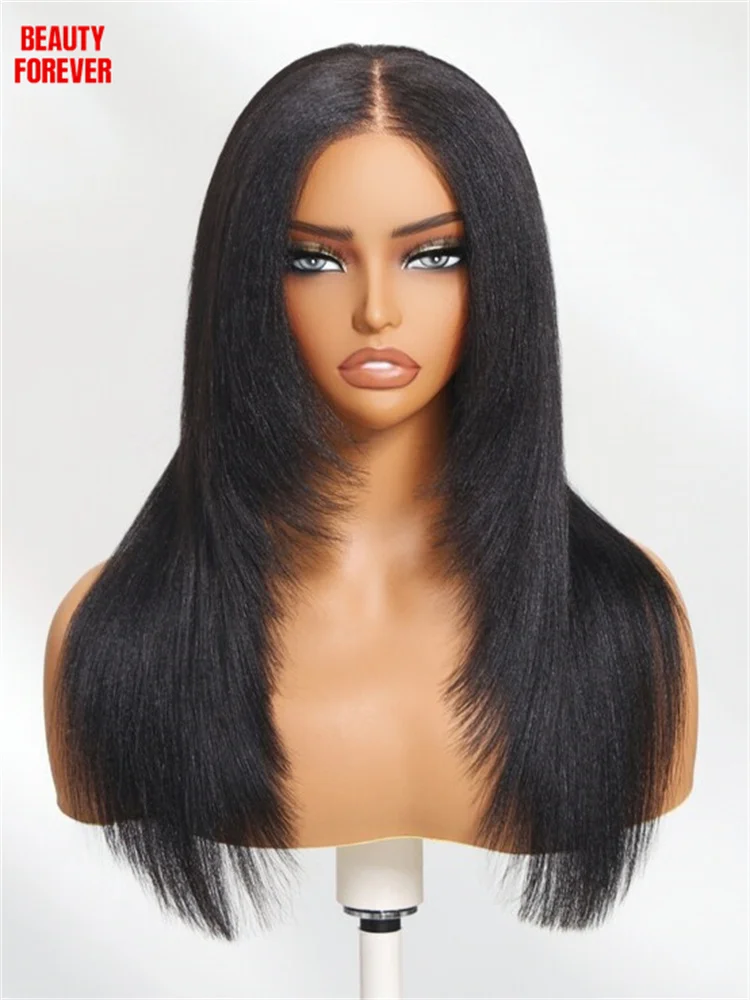 

Beautyforever 13X4 Bye Bye Knots 3.0 Layer Cut Yaki Straight Glueless Wig Human Hair Pre Cut Transparent Lace Front Wig