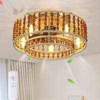 American style wooden bead fan Lamp Bohemian ceiling light With Fan bedroom living room dining room study corridor