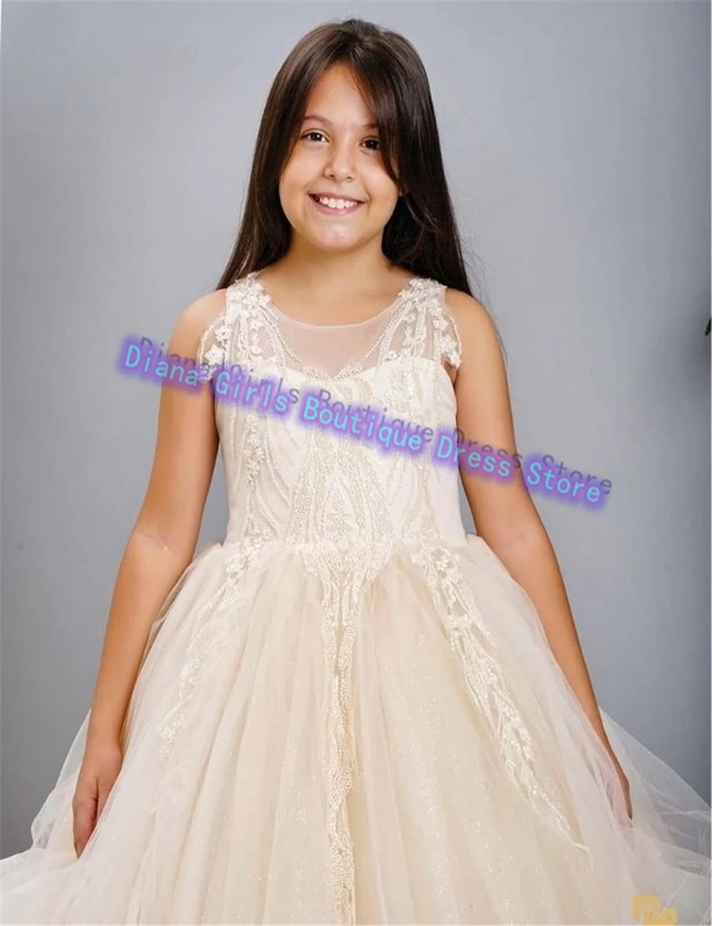 New Elegant Flower Girl Dress Tulle Puffy For Wedding Toddler Little Baby Girls Birthday Pageant Party Dress Customised Gowns