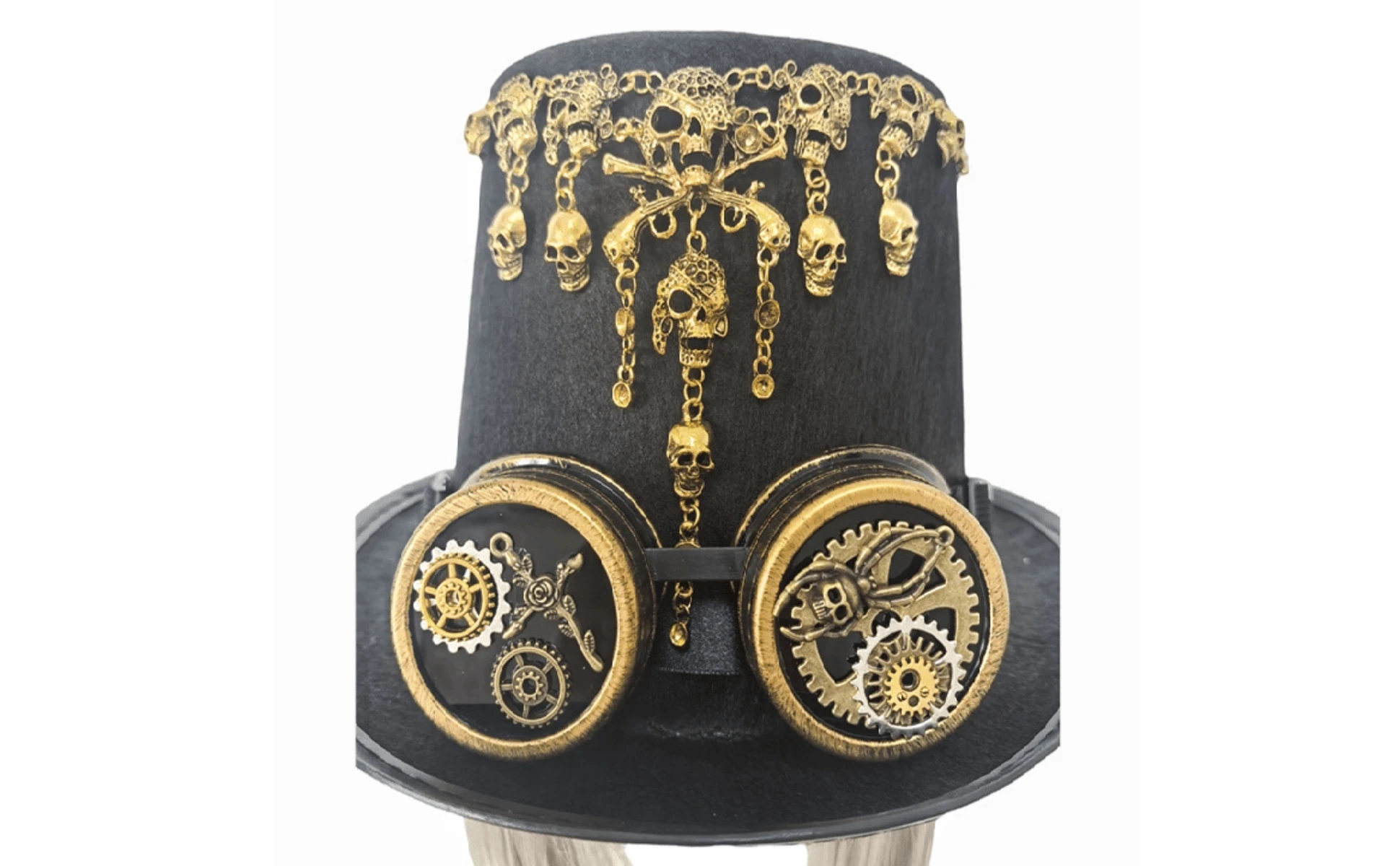 Gothic Steampunk Hat Gold-Toned Steampunk Top Hat Headwear Tall Crown Gothic Steampunk Hat Gold-Toned Steampunk Top Hat Headwear Tall Crown