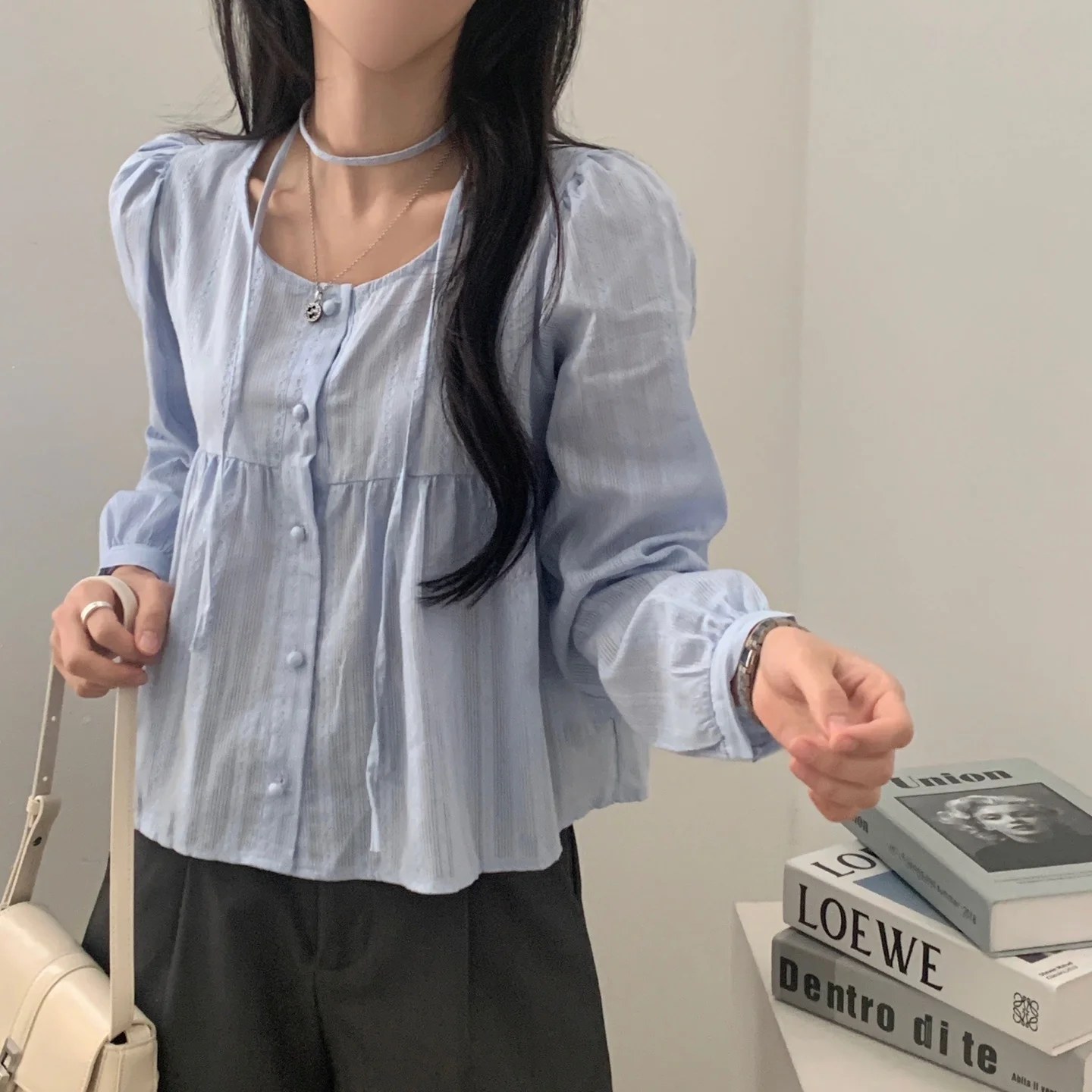 قميص نسائي بسيط للربيع والخريف بحزام وزر واحد وأكمام طويلة، فضفاض ومصنوع من القطن الرقيق بلون واحد، مناسب للأعمال والملابس ال... #4