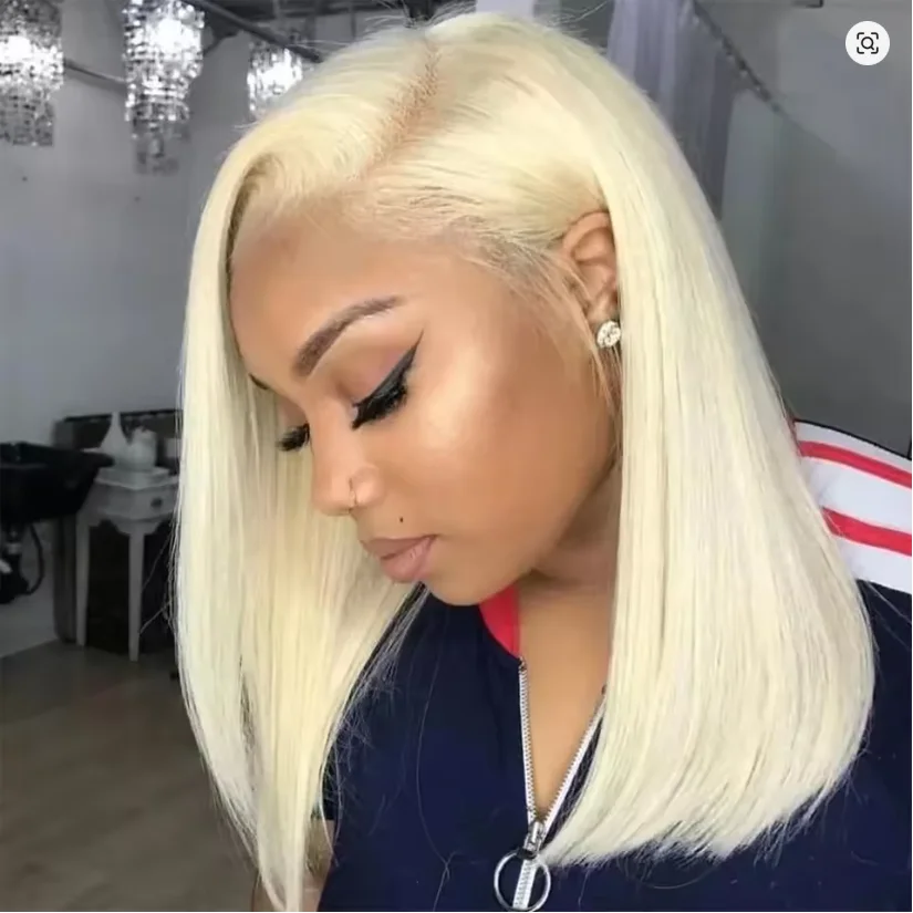 

Светлый парик-каре 13X4 с прозрачной кружевной передней частью, предварительно выщипанные волосы, осветленные узлы, плотность 180%, прямые короткие волосы 613, парик-каре из натуральных волос