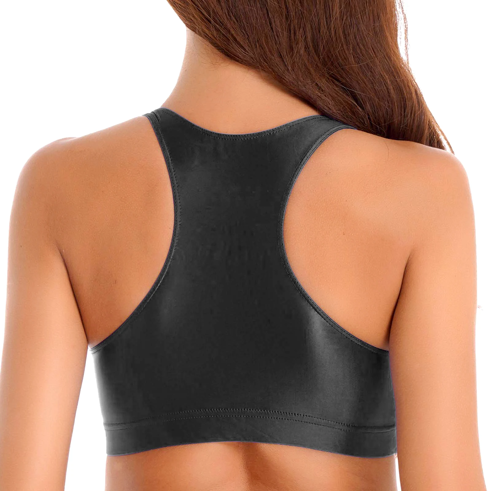 Women's Sports Crop Tops Glossy U Neck Tank Tops Solid Color Camis Vest Tops for Sportswear Gym Workout Running Fitness Yoga