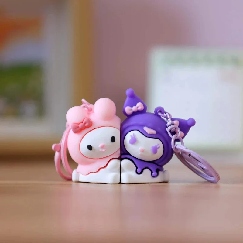 Sanrio Keychain Cartoon Figure My Melody Kuromi Cinnamoroll Magnetic Hug Doll Keyring Pendant Birthday Accessories Child Gifts