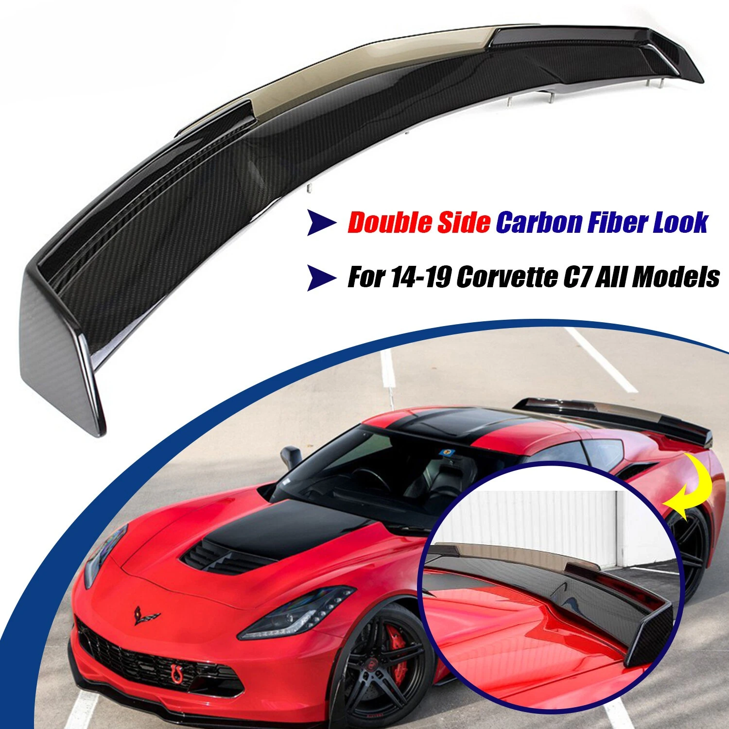 

Z06 Stage 3 Rear Trunk Lip Wing Spoiler For 14-19 Corvette C7 Carbon Fiber Look Lid High Car Tailgate Flap Trim ABS Accessories