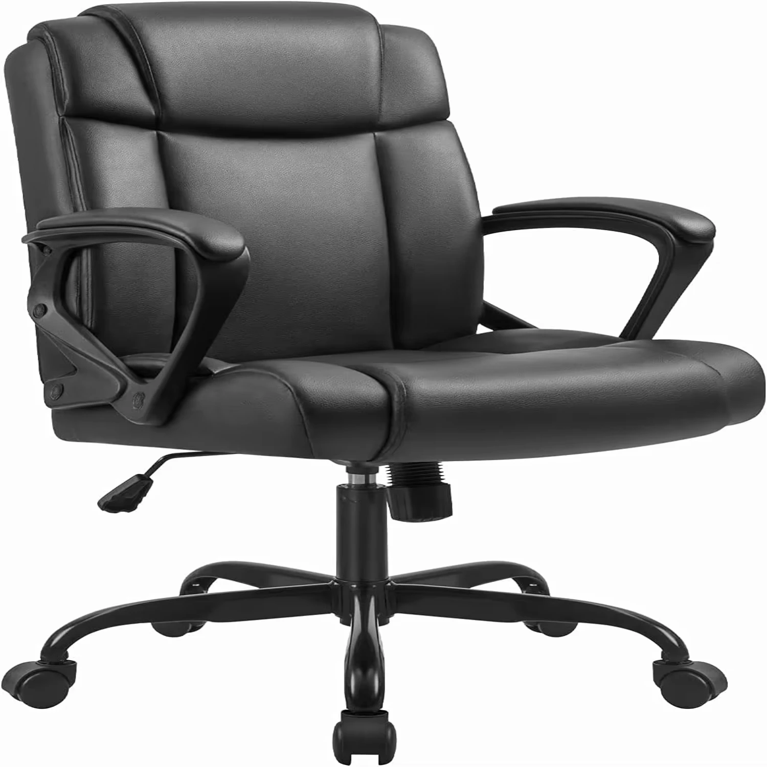 

Mid Back Office Chair Computer PU Leather Executive Desk Chair Swivel Chair with Padded Arms Back Support Weight Bearing