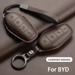 Leather Car Remote Key Case Cover Shell For BYD Tang EV600 Han EV Yuan ATTO 3 Song PLUS Pro MAX DMI Qin Keychain Accessories