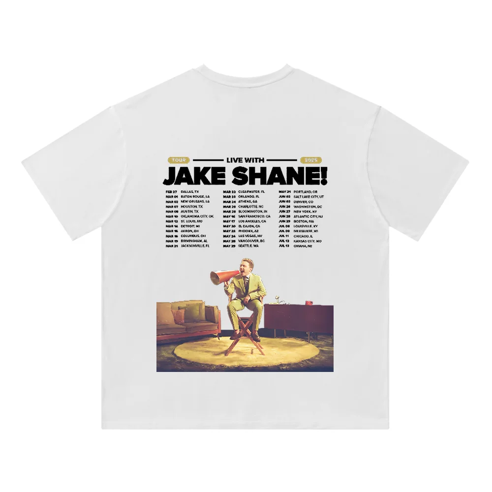 

Хлопковая футболка Jake Shane Live 2025 Tour, мужская/женская уличная одежда, повседневная одежда, круглый вырез, короткий рукав