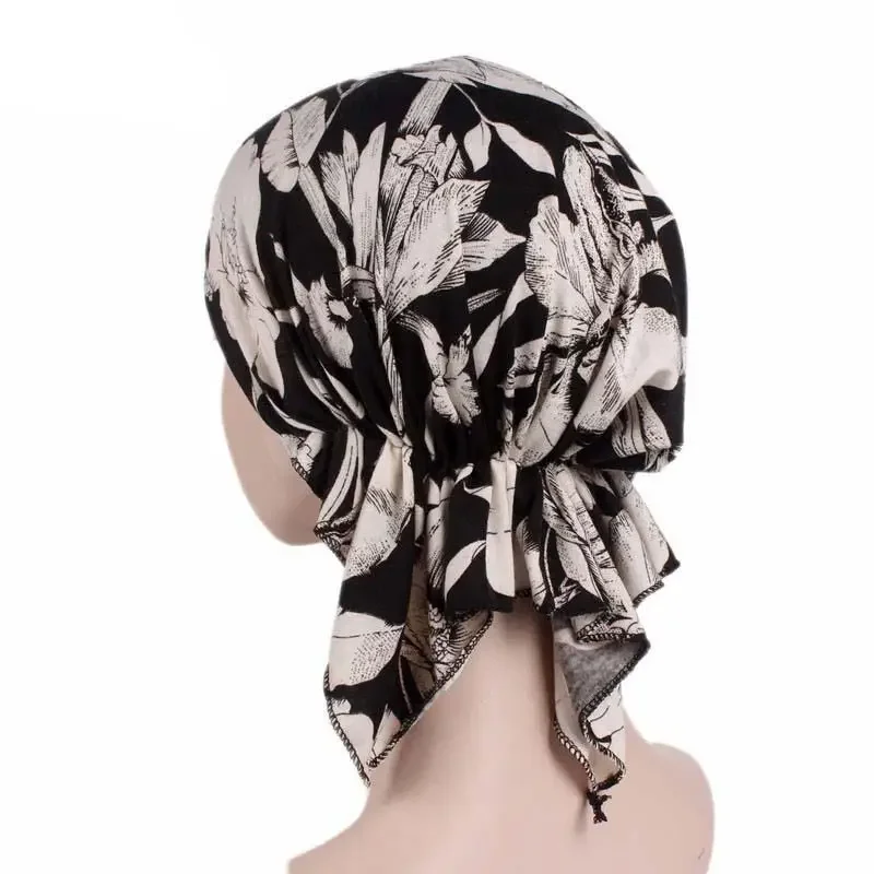 2024 NEW Fashion Women Flower Muslim Ruffle Cancer Chemo Hat Beanie Scarf Turban Head Wrap Cap Printed Headwear Lady Hats New