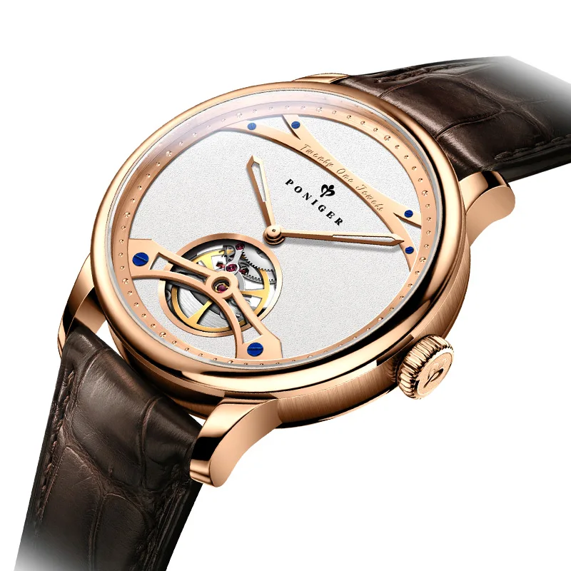 PONIGER Top Brand Design Automatic Mechanical Movement Men's Watch Fashionable Multifunctional Stainless Steel Waterproof Clock