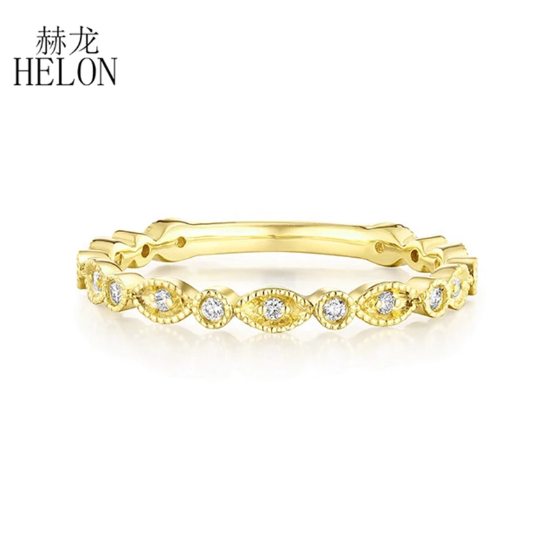 Helon runde si/h 0,1 ct echte natürliche Diamant solide 14 Karat 10 Karat Gelbgold Ring für Frauen Jubiläum Art Deco antiken Schmuck