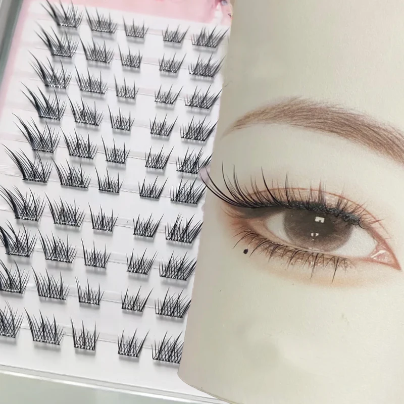 Fluffy Fox Eye Lashes Self Adhesive Reusable Segmented Thick Winged Lashes Daily Use Single Cluster Eyelashes with Comic Fringe