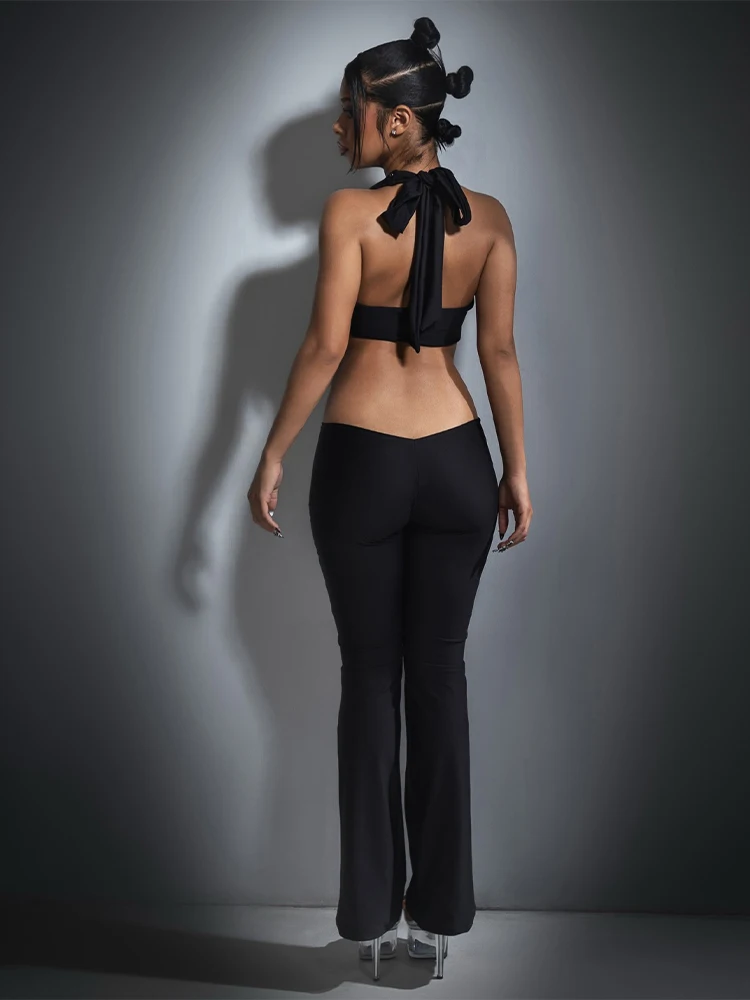 Raar Poes Klinknagel Halter Backless Jumpsuit Vrouwen Sexy Diepe v-hals Lint Hipster Stretch Skinny Zomer Midnight Clubwear Overalls