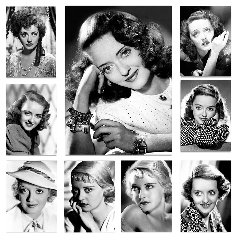 Attractive Classic Film Star Bette Davis Poster Black White Pictures Canvas Painting Wall Art for Living Room Home Decor Gift