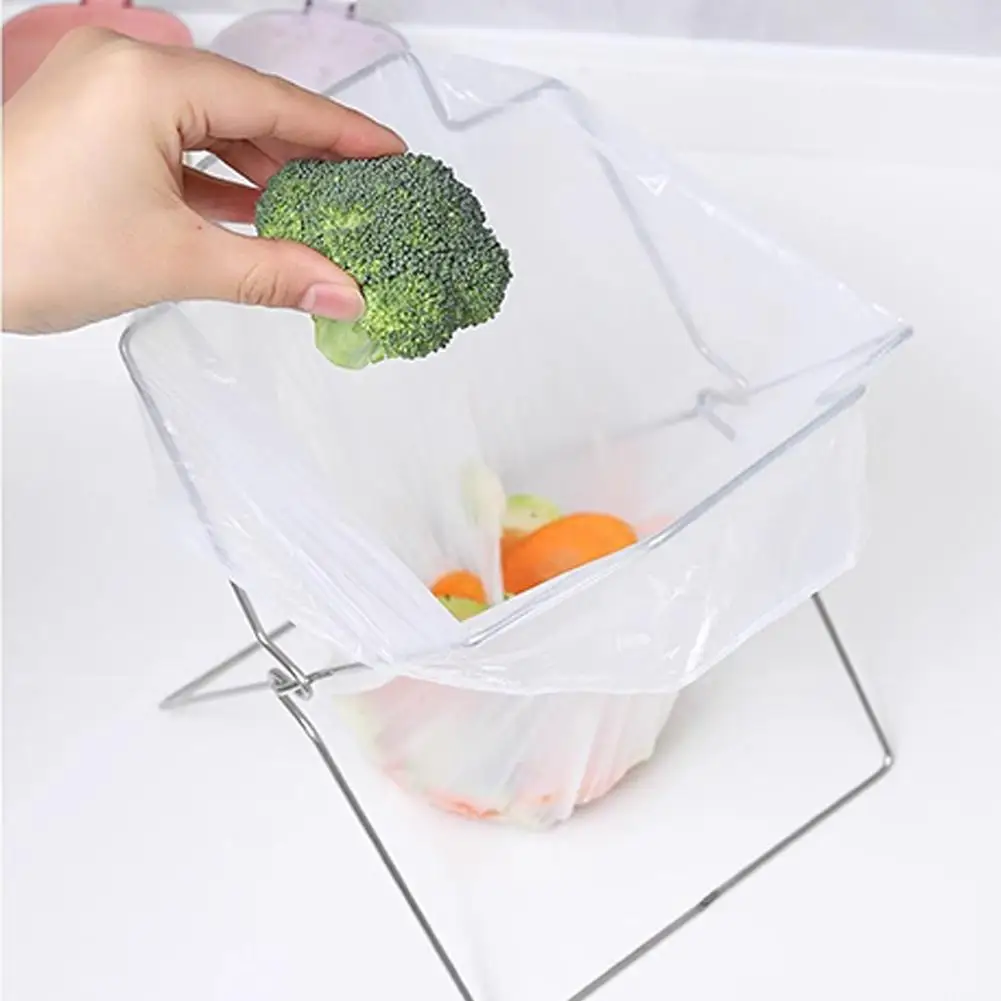 Camping Garbage Bag Holder Stainless Steel Outdoor Folding Trash Can Foldable Kitchen Countertop Trash Bag Holder Organizer