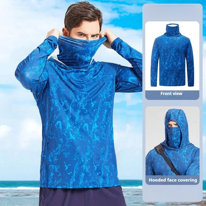 

Mens Hooded Face Mask Sun UV Protection Fishing Jerseys Camouflage Hiking Skin Clothes Long Sleeved Outdoor Sportswear Men