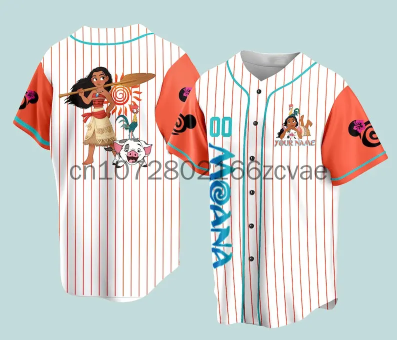 2024 New Disney Moana Princess Baseball Jersey Outdoor Sports Style Casual Jersey Men's and Women's Custom Name T-shirt