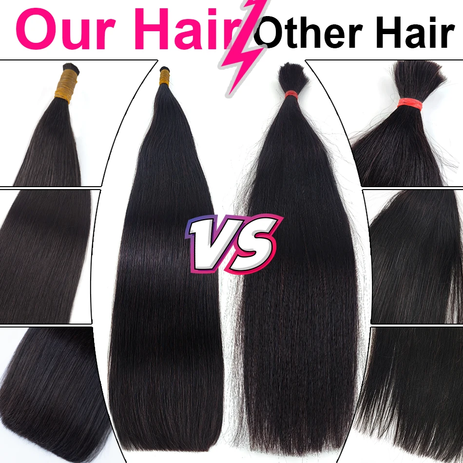 横糸なしバージン人毛バルク 100% 未処理ストレートヘア織り編組人毛バルクエクステンションフルエンドヘア