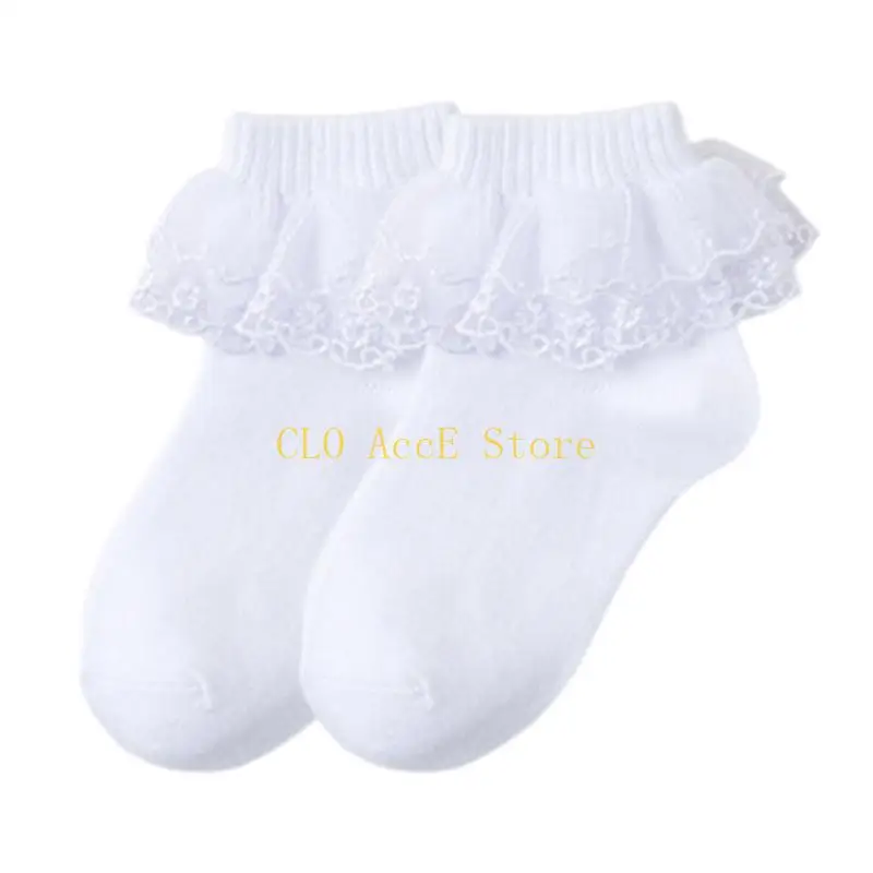 

16FE Set of 3 Pair Baby Short Socks with Large Ruffle Trim for 1 to 10+ Years Kids Lace Accent Ankle Socks Comfortable