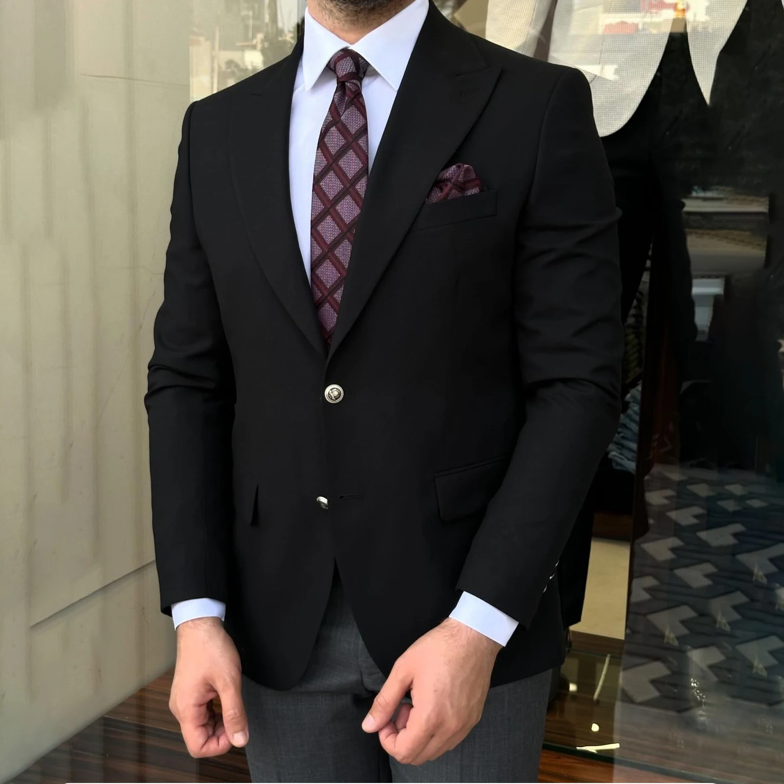 

Elegant Black Suits For Men Business Blazer Wedding Groom Tuxedo Slim Fit Daily Mens Blazer 2 Piece Jacket Pants Terno Masculino