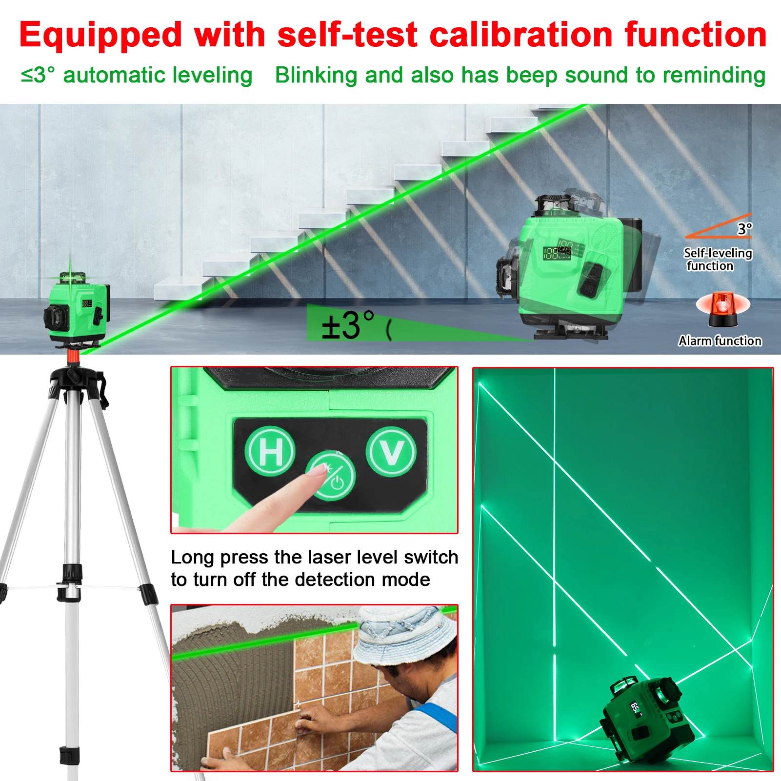16 خطوط مستوى الليزر 3 ° آلة التسوية الذاتية القابلة لإعادة الشحن أداة تسوية بطارية ليثيوم متعددة الاتجاهات ملصق حائط أرضي #6