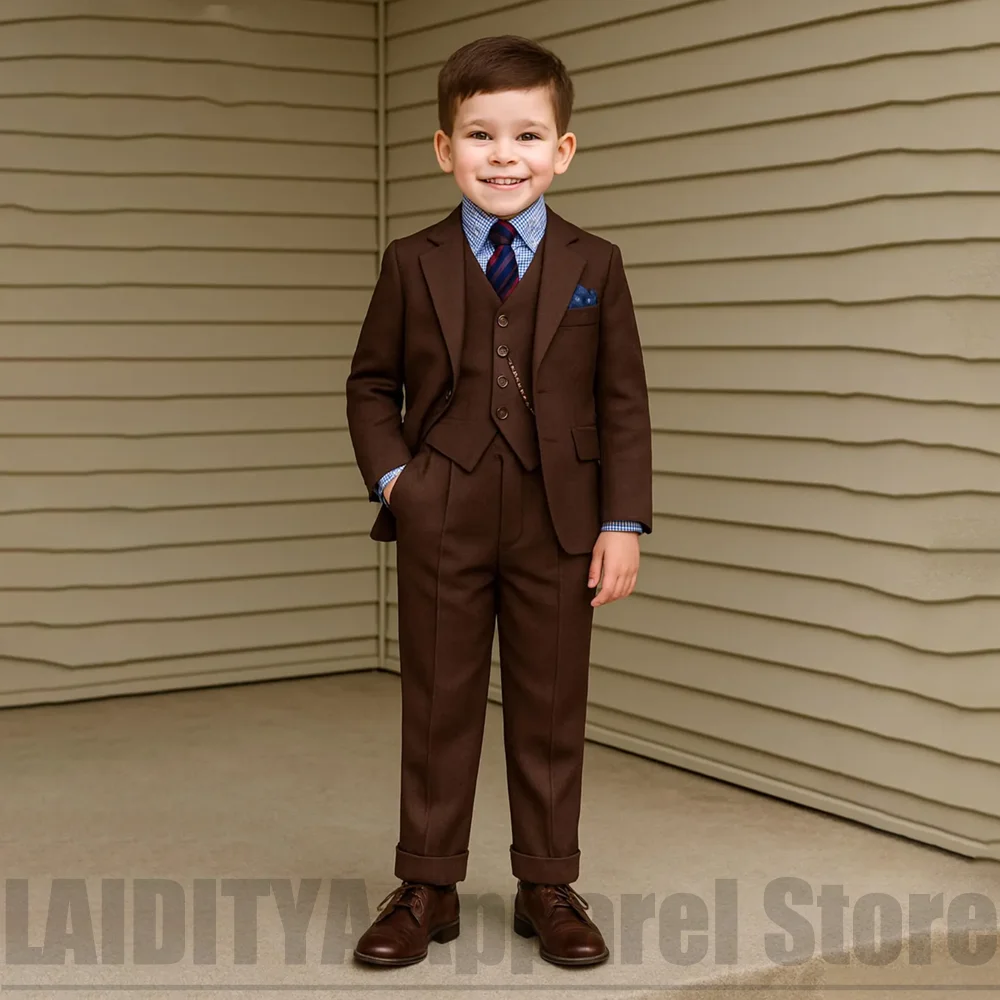 Boys 3 Piece Suit Set Formal Wedding Party Tuxedo Blazer Vest Pants Kids Gentleman Outfit For Birthday Performance Banquet