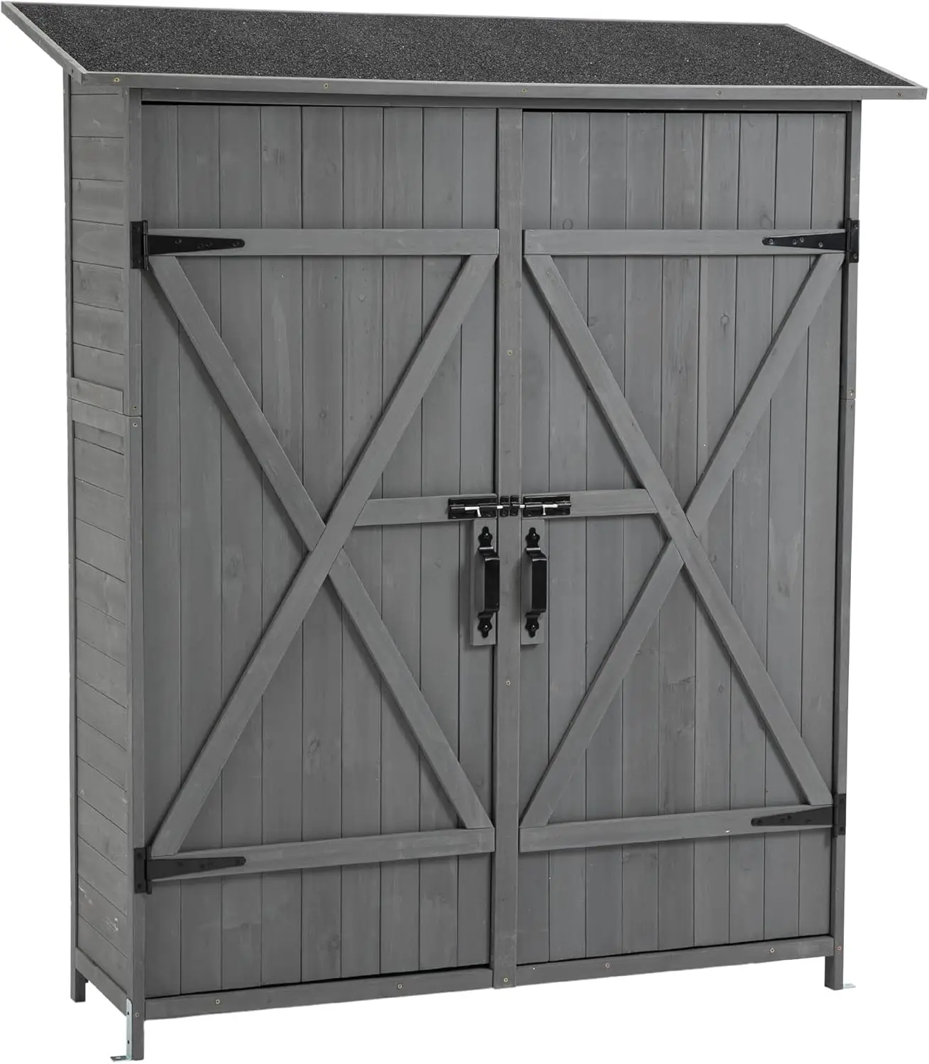 

5x2 FT Outdoor Wooden Storage Shed with Lockable Door, Waterproof Asphalt Roof & Detachable Shelves