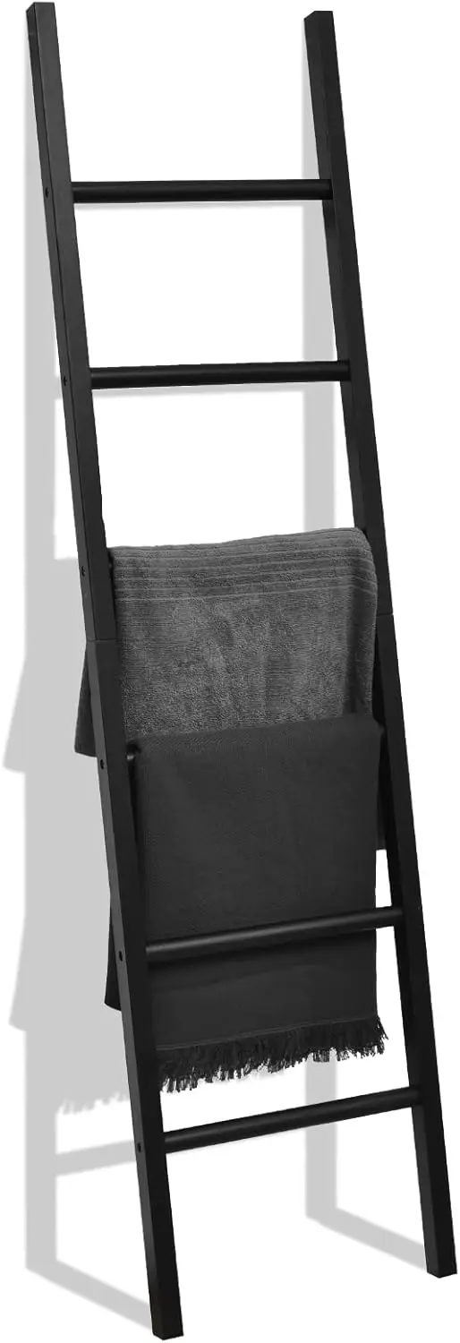 6ft Wooden Black Blanket Ladder Living Room Decorative Wall Leaning Farmhouse Quilt Display Holder Rustic Wood Towel Rac