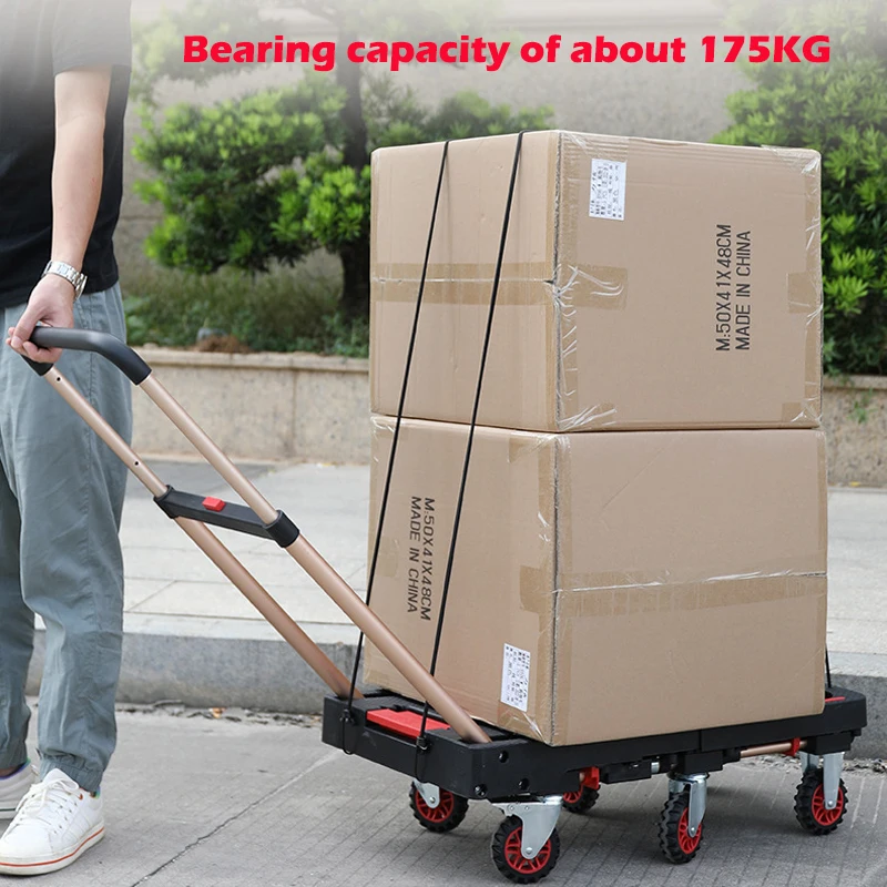 Folding Hand Cart Load Capacity 175KG With Wheels Portable Flatbed Truck For Shopping Carrying Workshop Work Campsites Car Tools