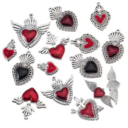 5pcs Y2K Dark Red Crystal Pendants Baroque Heart Wings Bow Rhinestone Charms Jewelry Making DIY Necklaces Keychains Accessories
