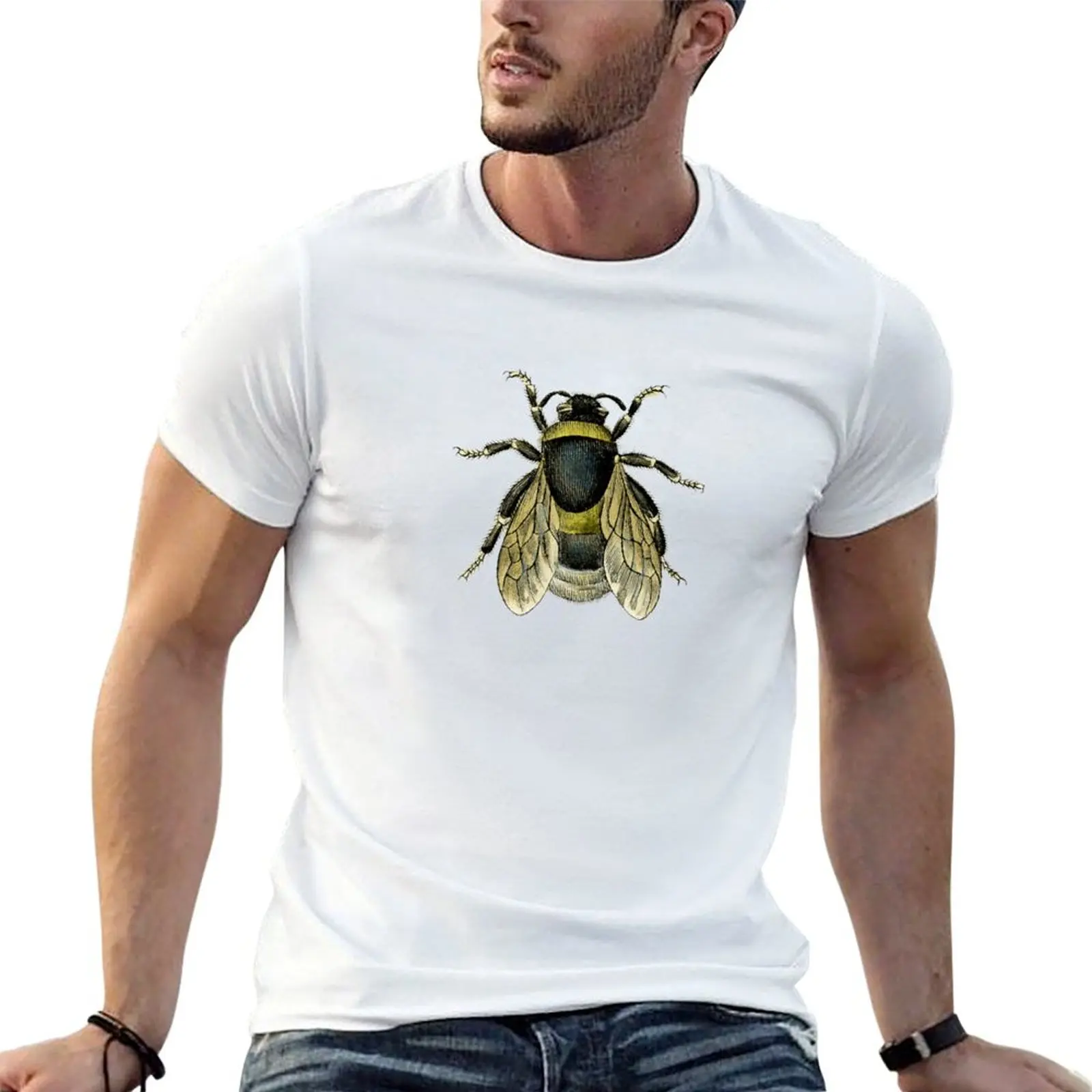 antique typographic vintage honey bee T-Shirt Soft Stretch Short Sleeve Top