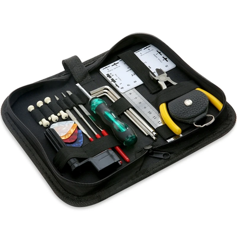 Ensemble de 22 outils de réparation de guitare, sac à outils multifonctionnel pour guitare, outils de remplacement de pièces de guitare, kit d'accessoires pour instruments à cordes