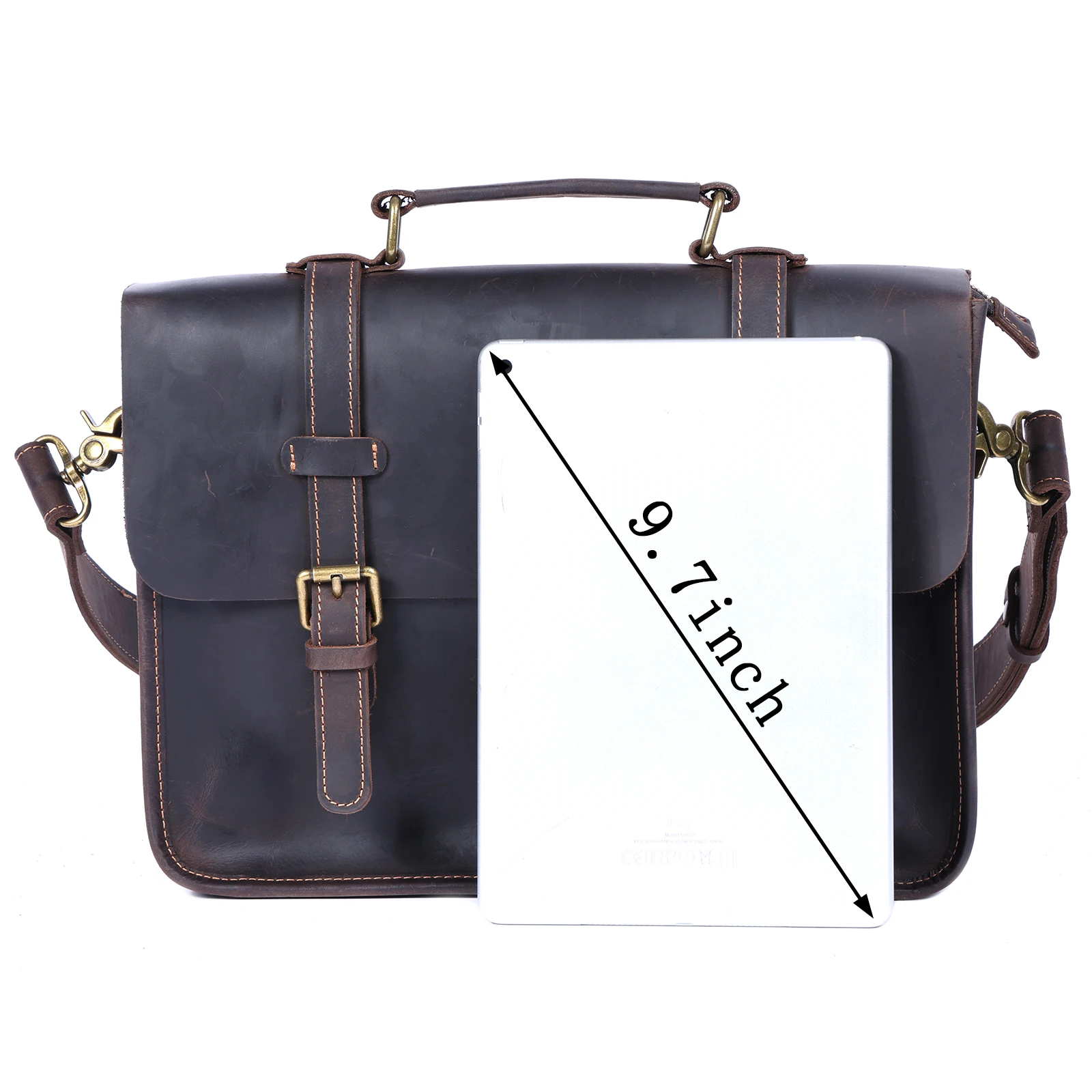 Vintage handgefertigte Aktentasche aus Crazy-Horse-Leder für Herren, echte Leder-Umhängetasche, Dual-Use-Laptop-Rucksack – Detail 14