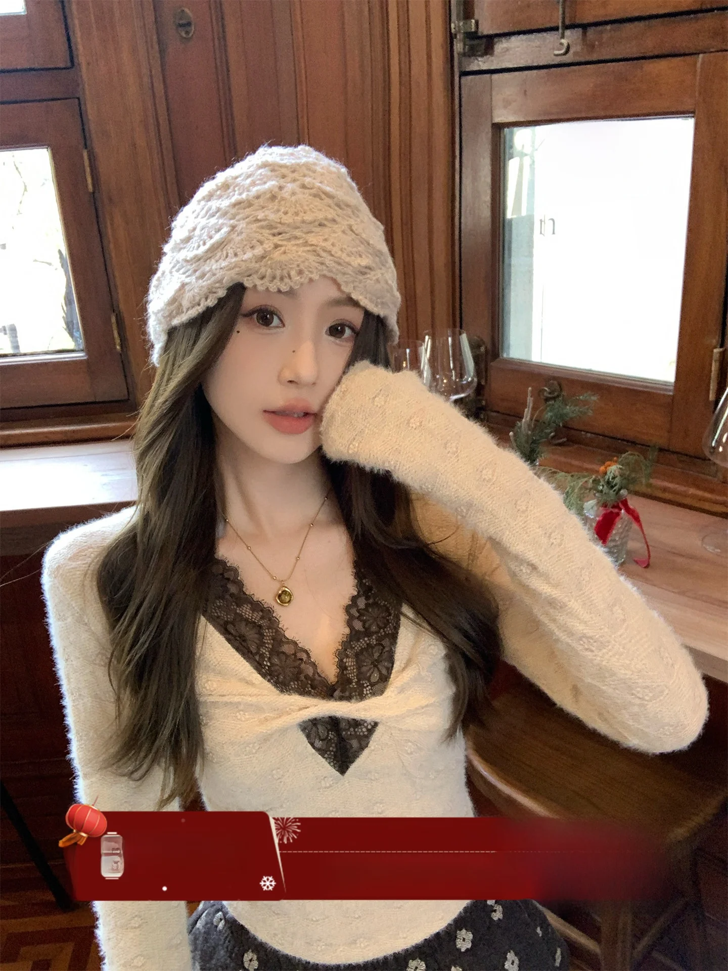 

Ele Lace Knot Turtlene Long Sve Women's Top Slim Fit Base Layer irt Spring Summer New Arrival by MLS