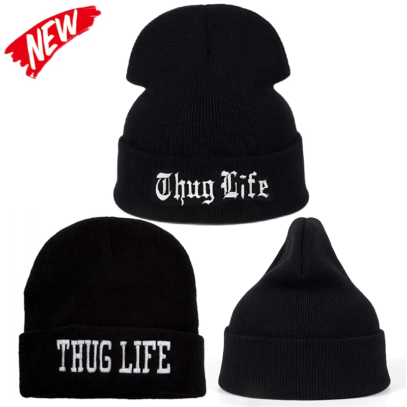 Nova moda masculina thug life bordado chapéu de malha inverno quente esportes ao ar livre chapéu gorro macio para homens mulheres casuais chapéus de lã