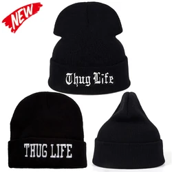 New Men's Fashion Thug Life Embroidery Knitted Hat Winter Warm Outdoor Sports Hat Soft Beanie Hat For Men Women Casual Wool Hats