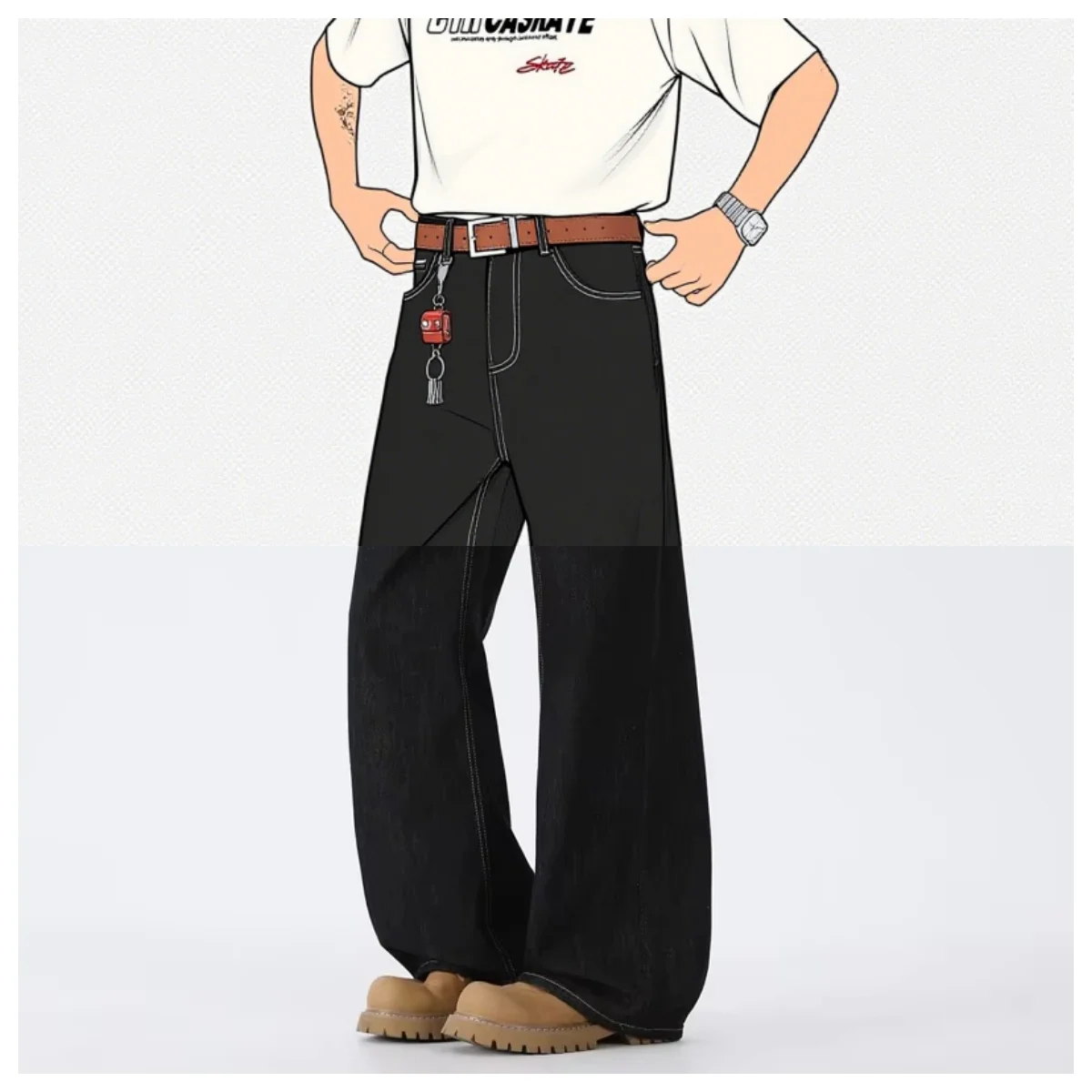 

Summer2025 American Style Denim Curved Knife Jeans Men's Washed Solid Color Black Straight Clean fit Male Denim Pants Button