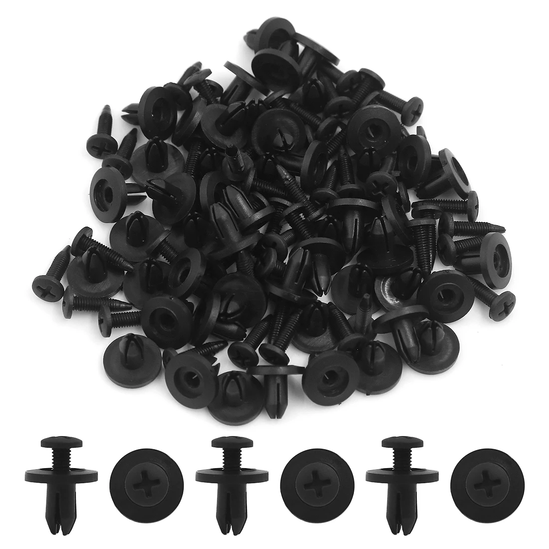 X Autohaux 50Pcs Plastic Door Buckle Clasp Push Type Screw Rivet Trim Mat Clip 6Mm Black