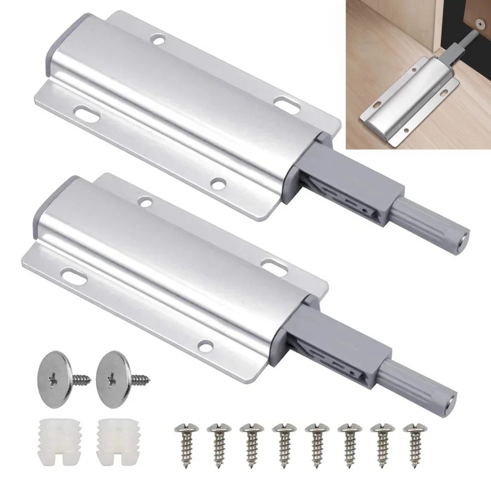 2Pcs Aluminum Alloy Push to Open Cabinet Door Latch, Magnetic Drawer Pop Up Device for Kitchen Cabinet & Wardrobe