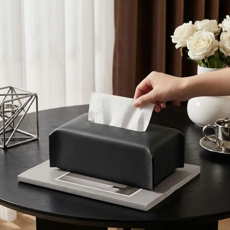 Luxury Leather Tissue Box Portable Napkin Holder Cover for Bedroom Car Office Restaurant Tabletop Storage
