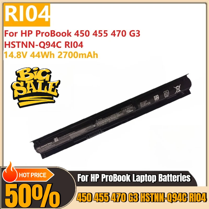 

Для HP ProBook 450 455 470 G3 HSTNN-Q94C RI04 Сменный аккумулятор для ноутбука RI04 14,8 В 44 Втч 2700 мАч
