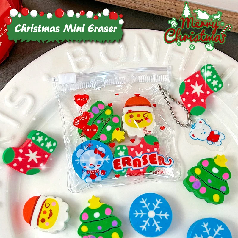 4Pcs/set Cartoon Kawaii Santa Claus Snowflake Christmas Tree Eraser Creative Christmas Eraser Student Stationery Gifts