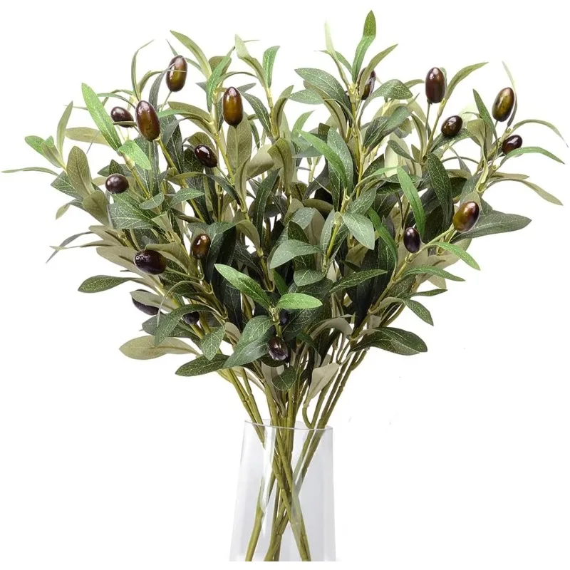 4pcs Faux Olive Leaves Stems 48cm Tall Artificial Plants Olive Branche for Tabletop Greenery Decor for Home Office Wedding Party