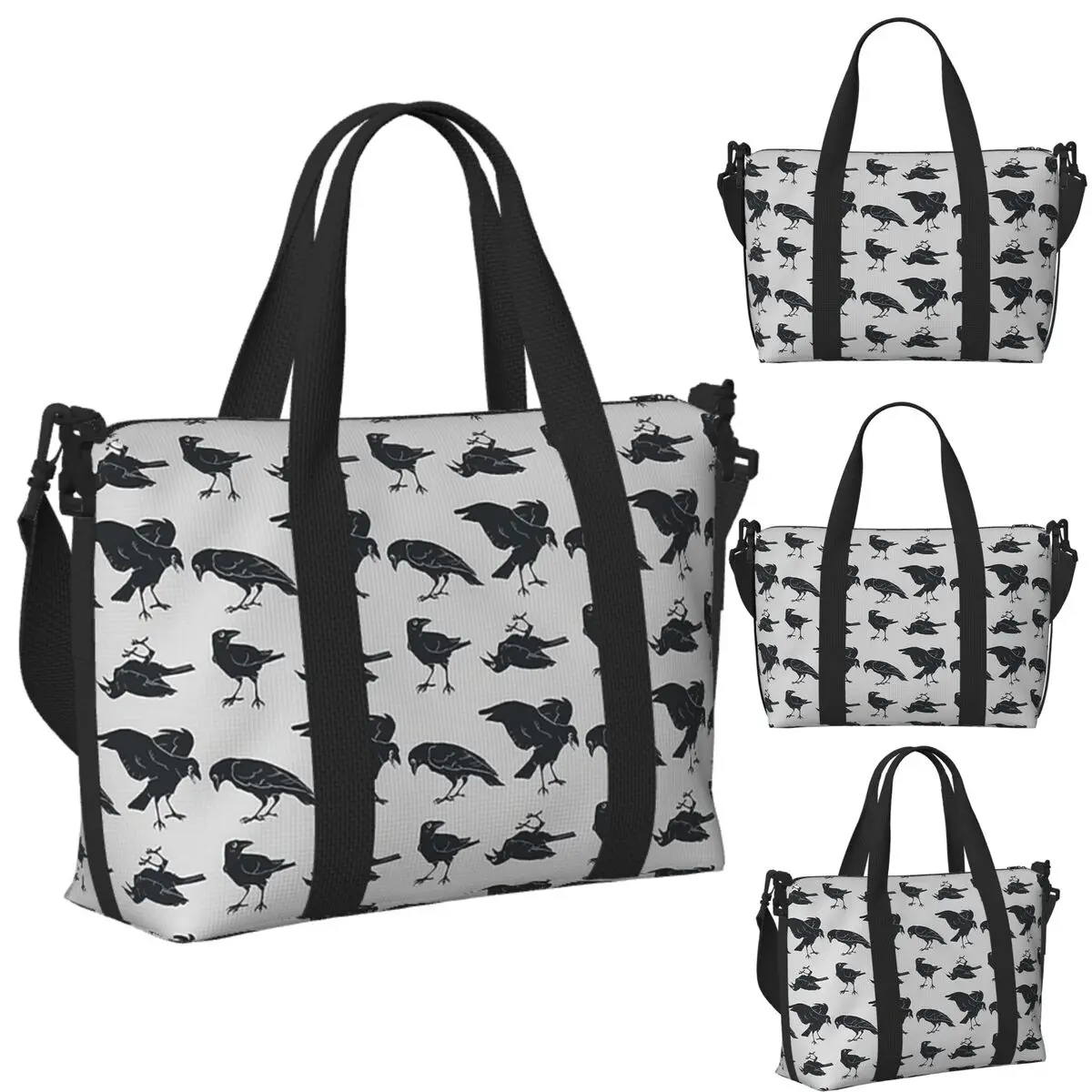 

Custom Murder Of Crows Beach Travel Bag Large Capacity Tote Bags for Gym Yoga Women Shopping Duffle Shoulder Bag