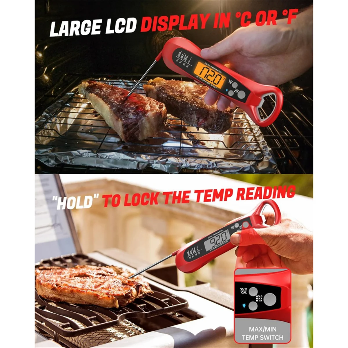 

2PCS Meat Thermometer Digital Instant Read Meat Thermometer for Grill and Cooking Food Thermometer for Kitchen BBQHUG