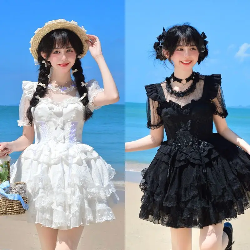 Coalfell Lolita Super Fairy Sweet Woman Dress Summer Pong Skirt Sweet Set Princess Dress