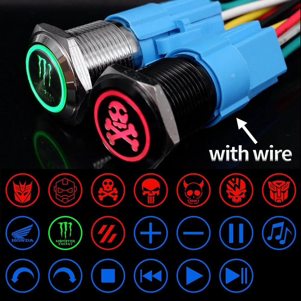 

16/19/22mm icon Latching/Momentary horn trumpet Metal Push Button Switch Reset Boat Car Symbol Ring Lamp LED 5V 12 24V 110V 220V