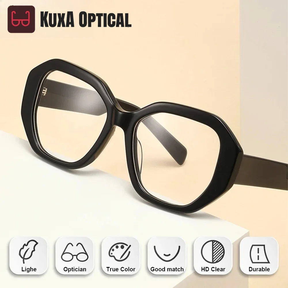 

XUKA New Acetate Myopia Eyewear ﻿Anti Blue Fashion Polygonal Prescription Glasses Women Light Photochromic Optical Eyeglasse