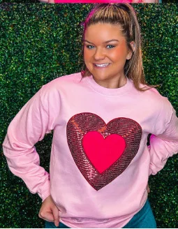 BKLD 2025 Spring New Fashion Sequined Heart Pattern Long Sleeve Tops Rouned Neck Sweatshirts Hoodie Christmas Clothes For Women