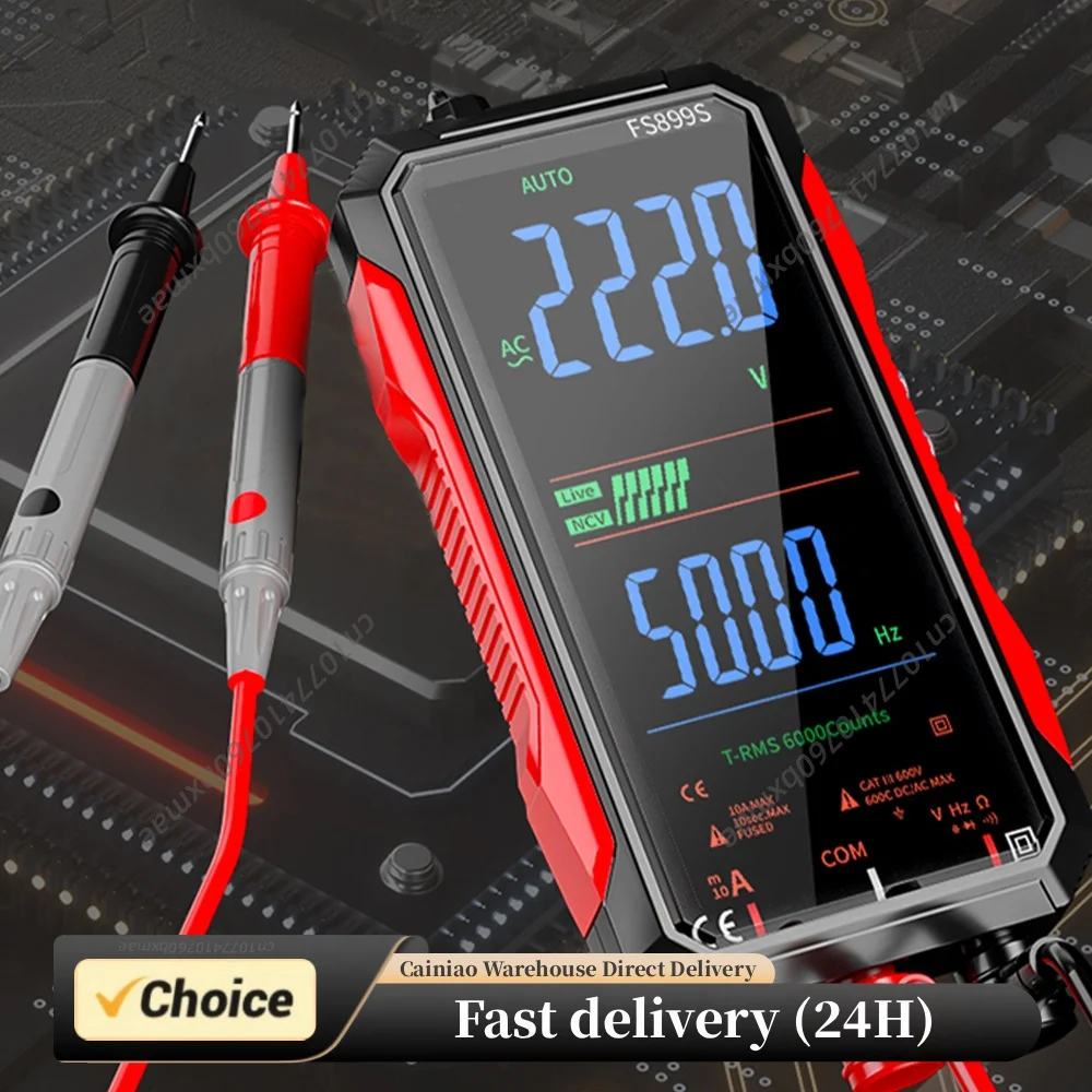 FS899S Digital Multimeter Tester with Backlight LCD Display DC AC Voltmeter Measures Voltage Current Resistance Temp Frequency